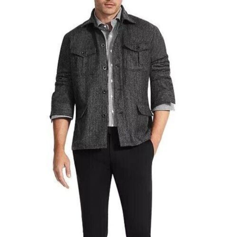 Sid Mashburn Men's Sz M Gray/Black Wool Tweed Herringbone Military Jacket $595